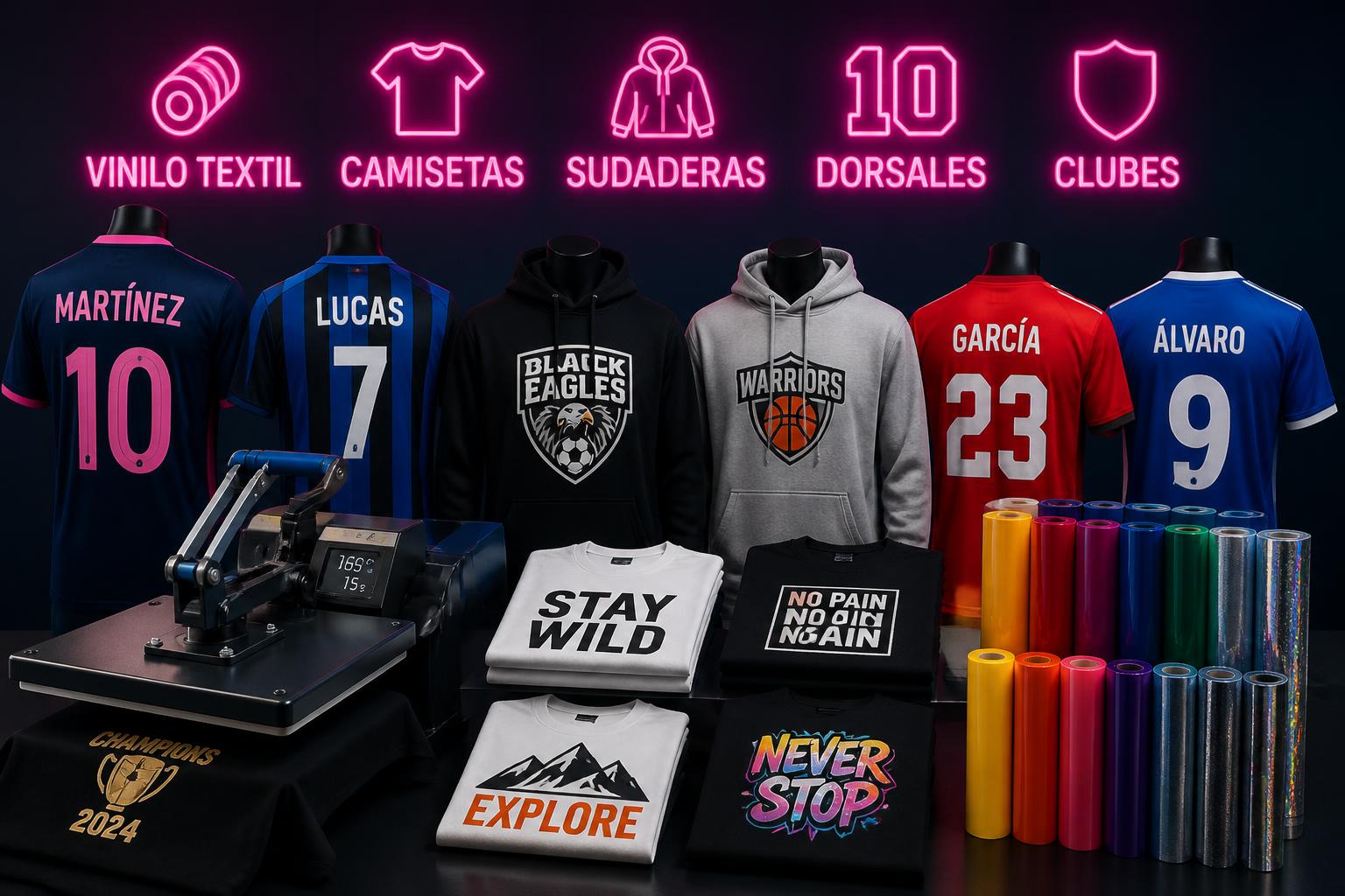 Camisetas y sudaderas deportivas con vinilo textil: dorsales, nombres y logotipos de clubes
